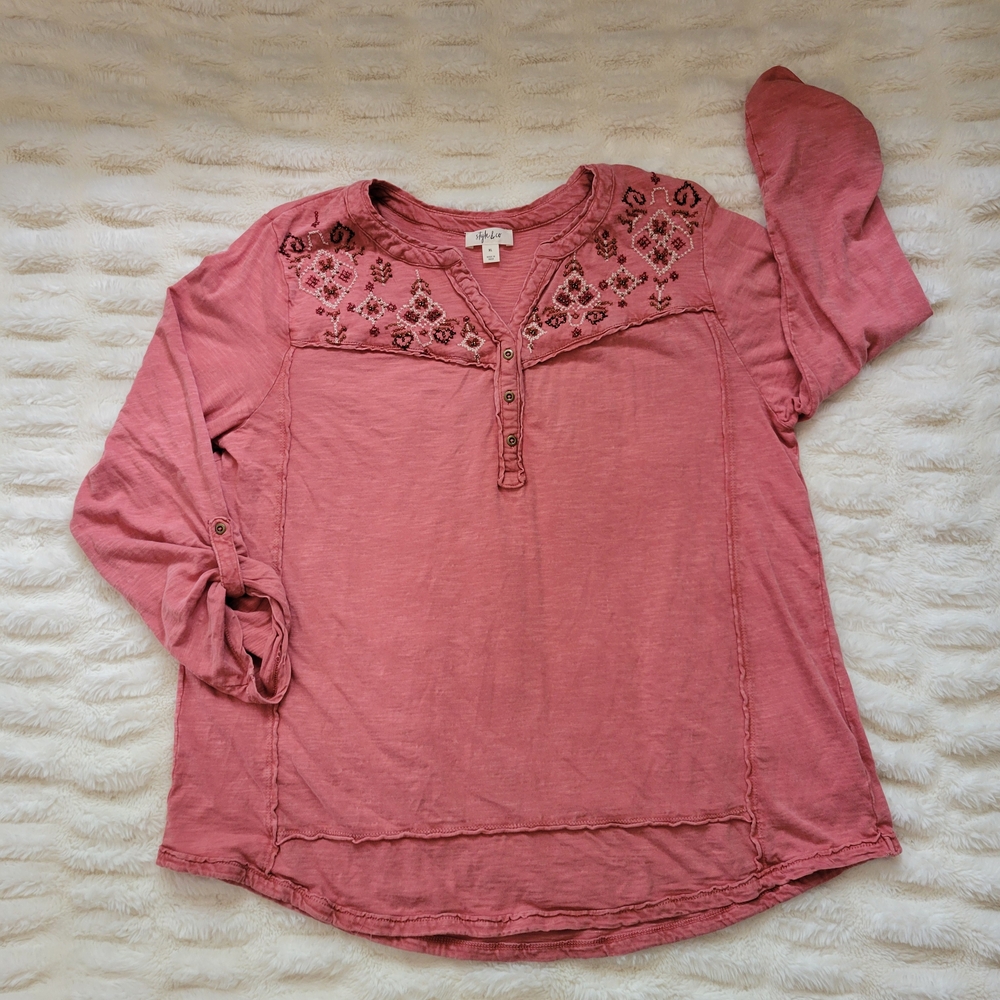 Style & Co. Pink Floral Embroidered Blouse